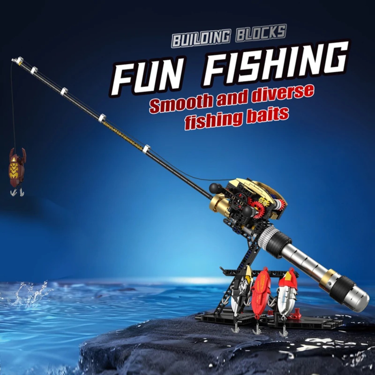 Fishing Rod Building Kit - ชุดสร้างโมเดลคันเบ็ดตกปลา MOC, ชุดรอกกลไกพร้อมขาตั้งโชว์, ของสะสม DIY สำหรับตกแต่งโต๊ะทำงาน,