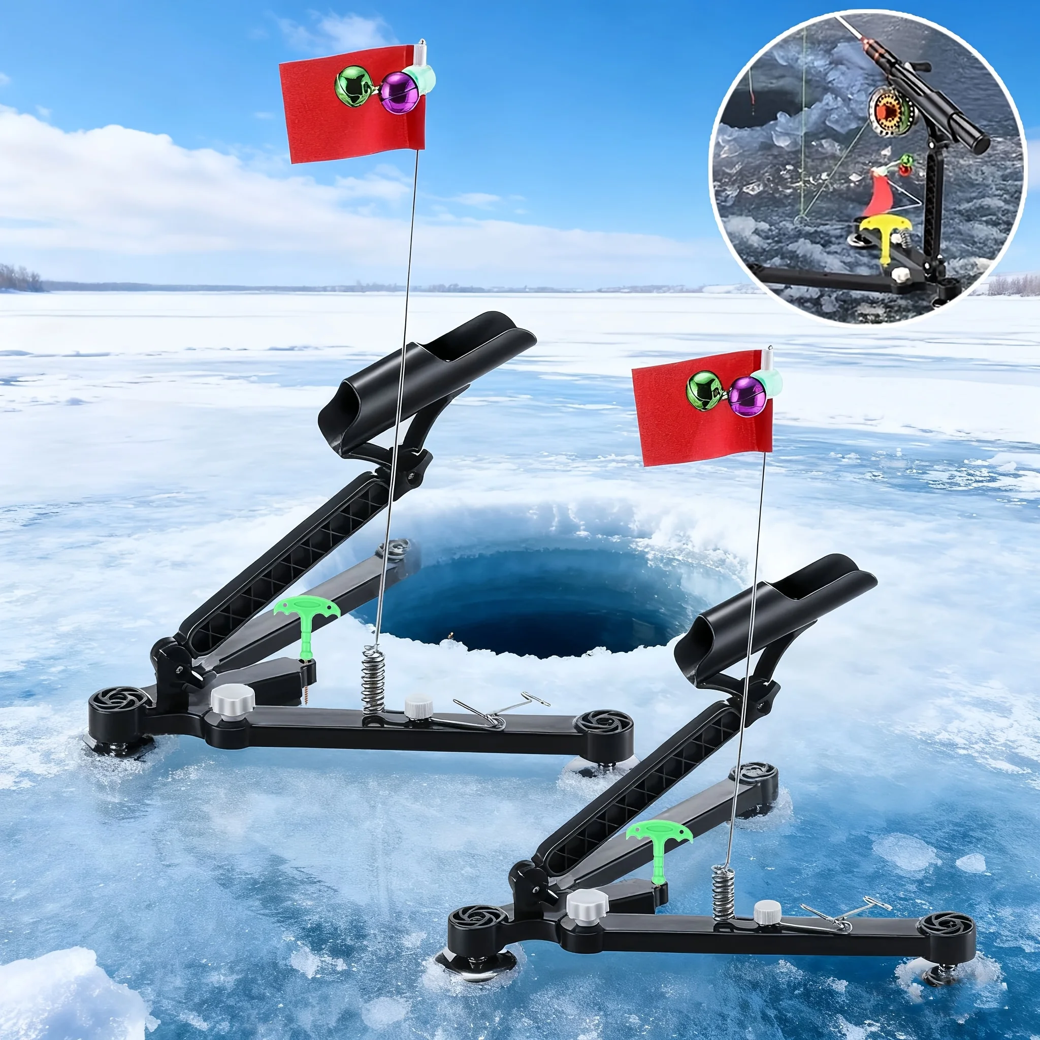 Fishing Rod Ice - ชุดอุปกรณ์สำหรับตกปลาบนน้ำแข็ง 1 ชุด ประกอบด้วย: ที่วางคันเบ็ดตกปลา (สีสุ่ม),
