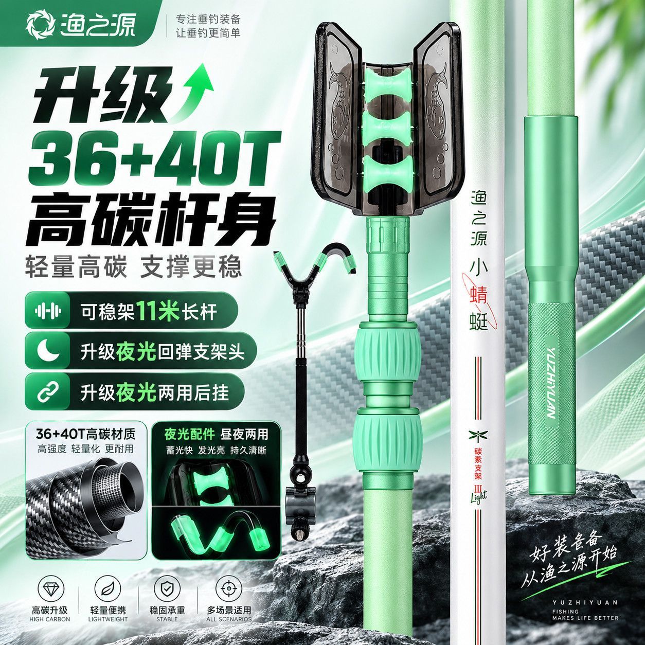 Fishing Rod Carbon Fiber - ยูจื่อหยวน ที่ยึดคันเบ็ดแบบป้อมปราการแมลงปอขนาดเล็ก ที่วางคันเบ็ดยาว คาร์บอนไฟเบอร์ สำหรับตกปลาใหญ่ แบบหนาและแข็งแรง